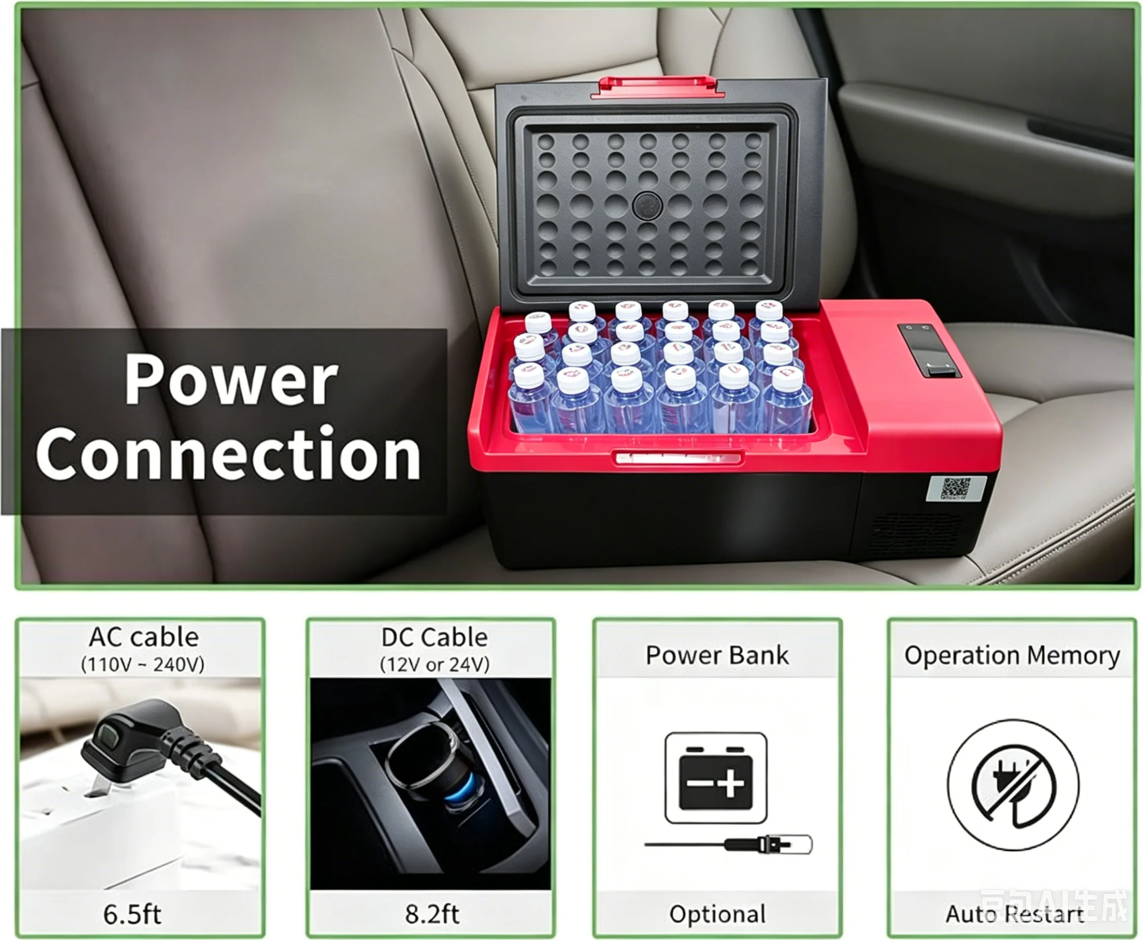 ポータブルカー冷蔵庫 アウトドアキャンプ旅行用、12V/24V DC 110～240