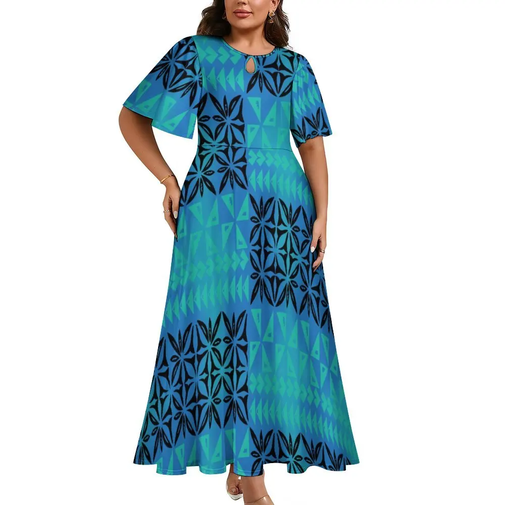 knee length dresses for ladies Pink Hibiscus Ladies Rayon Bias Cut Vneck Hawaiian Aloha Dress Aqua