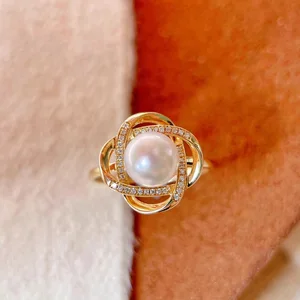 DIY 7-8mm Natural Freshwater Pearl AA Grade White NGTC Certified 925 Sterling Silver Adjustable Size Engagement Ring for Women