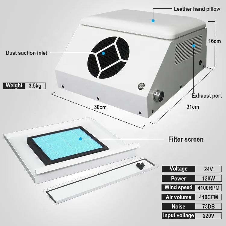 AT-NDC-019 120W Side suction nail dust collector with PU hand pillow factory