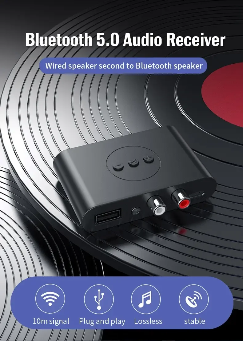 Wireless Audio Receiver  5.0 NFC Audio Adapter U Disk RCA 3.5 mm AUX Jack Stereo Music Receiver Car Speaker Amplifier