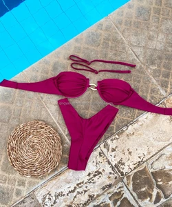 OEM Fashion Sweet Swimwear Halter 2-Piece Set Animal Print Tiny Bikini pink and Green Ombre Color for Women