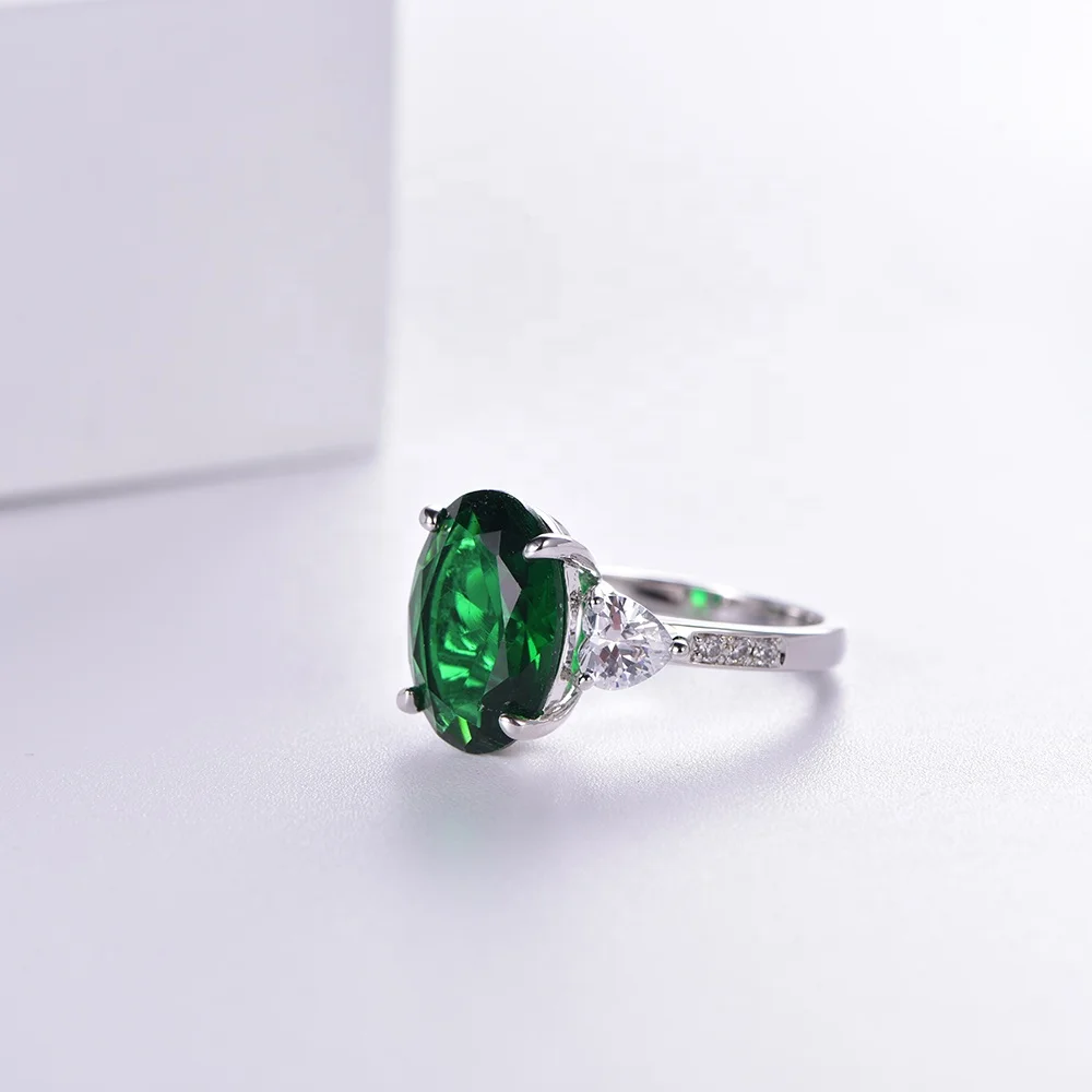 micro prong 925 sterling silver ring jewelry cz oval gemstone white gold ring Women's gift emerald rings