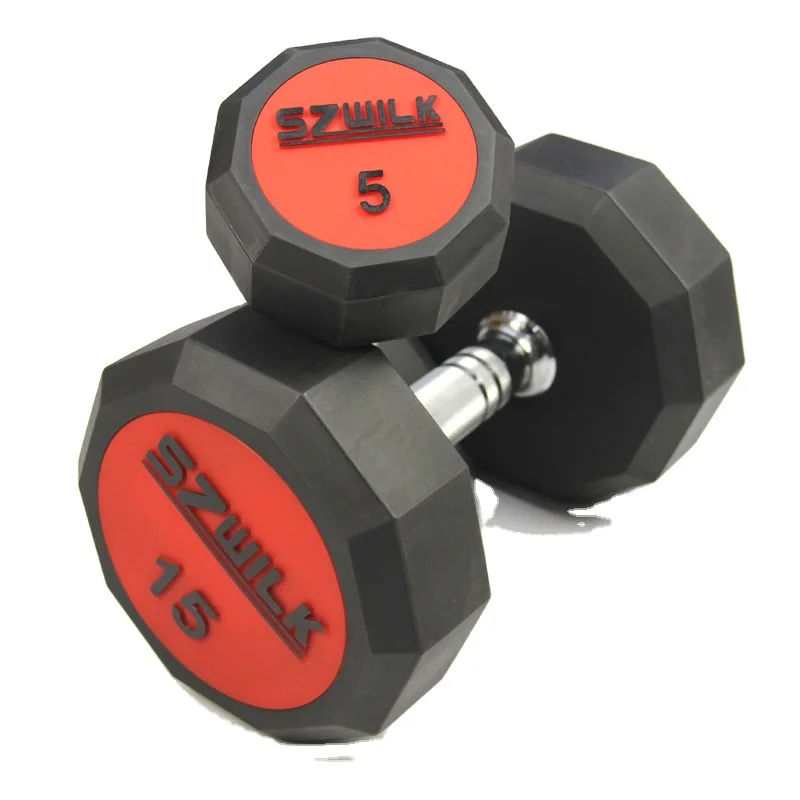 Wholesale Price Weight Lifting Decagonal Cylinder Head PU Dumbbells Fitness  Gym Equipment Dumbbell for Sale