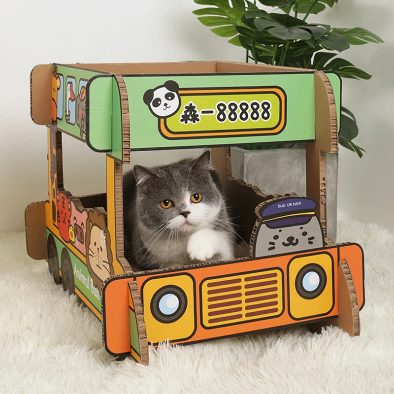Double Decker Bus Cat Scratching Cardboard Bed House Cat Scratching Board Corrugated Paper Environmental protection