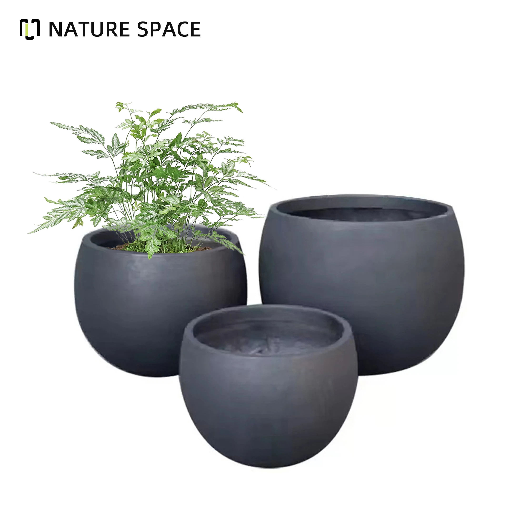 Factory Wholesale Big Round Ball Fiberstone Pot Planter Large Outdoor GRP  Concrete Cement Plant Pots