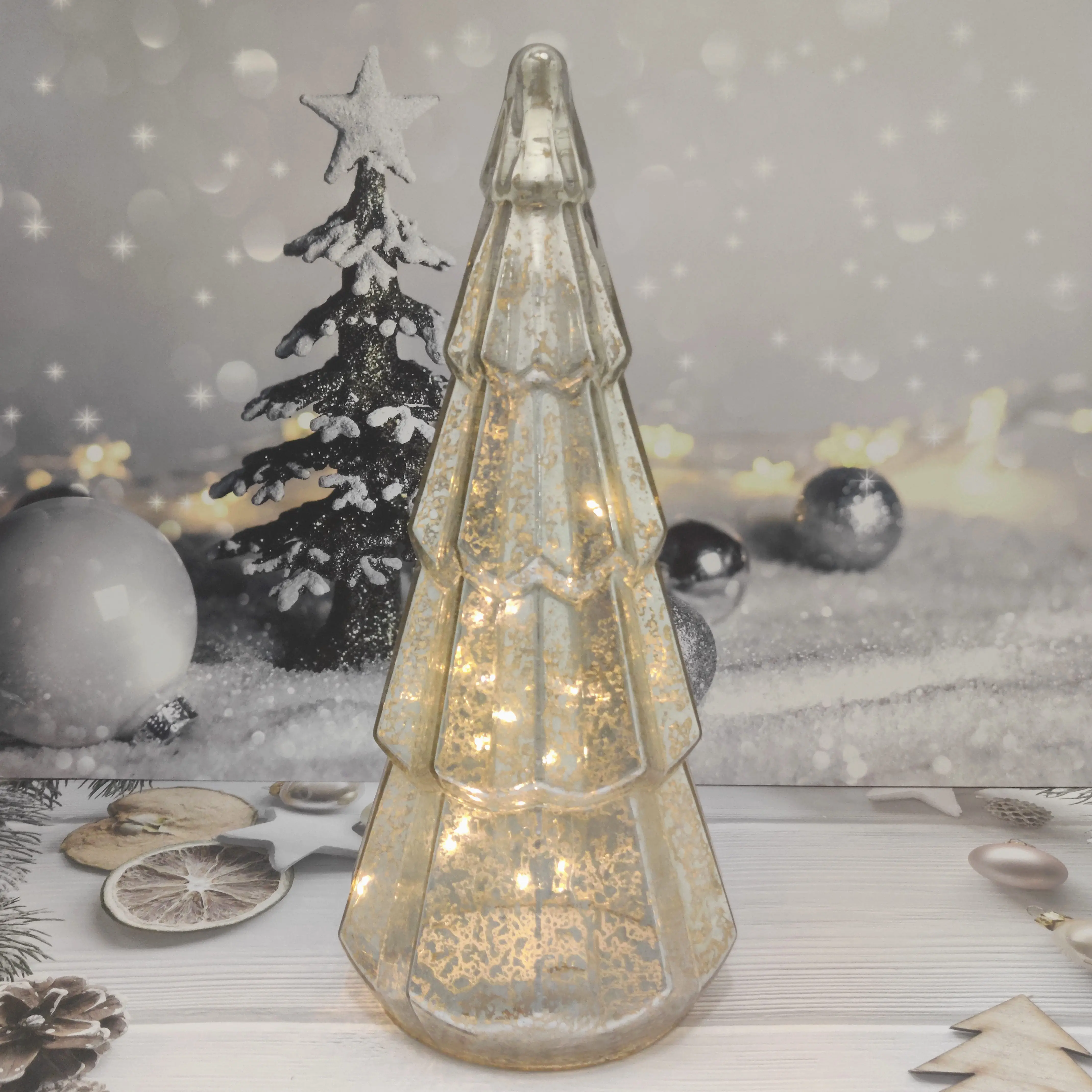 Wholesale battery operated led light up glass manufacturer ornament xmas tree decoration christmas new products manufacture