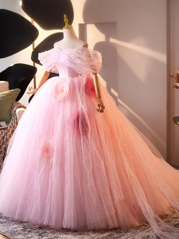 S1248Y 2026 Pink Off-Shoulder Super Fairy Forest Style Light Wedding Dress Ball Gown Princess Style Evening Gown for Women S1248Y 2026 Pink Off-Shoulder Super Fairy Forest Style Light Wedding Dress Ball Gown Princess Style Evening Gown for Women