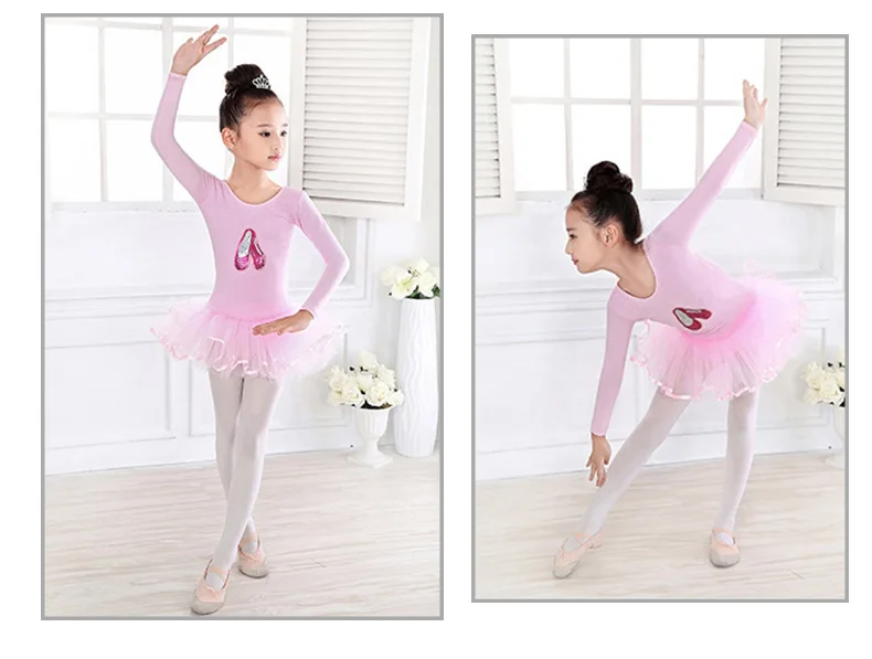 Pink Ballet Dress Girls Kids Tutu Sequin Dance Wear Child Short Sleeve ...