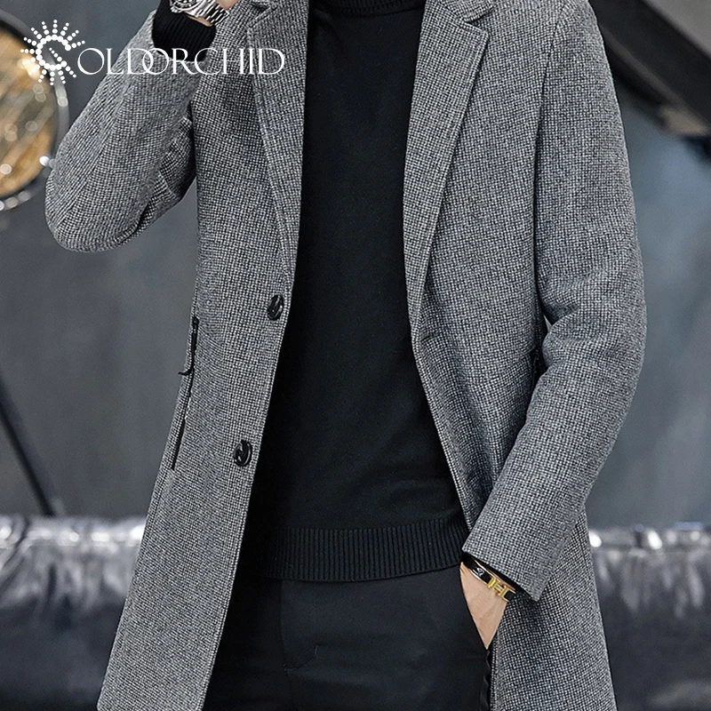 Fashion Medium Style  Gray  Winter Overcoat Men Slim Fit Jacket Wool Coat