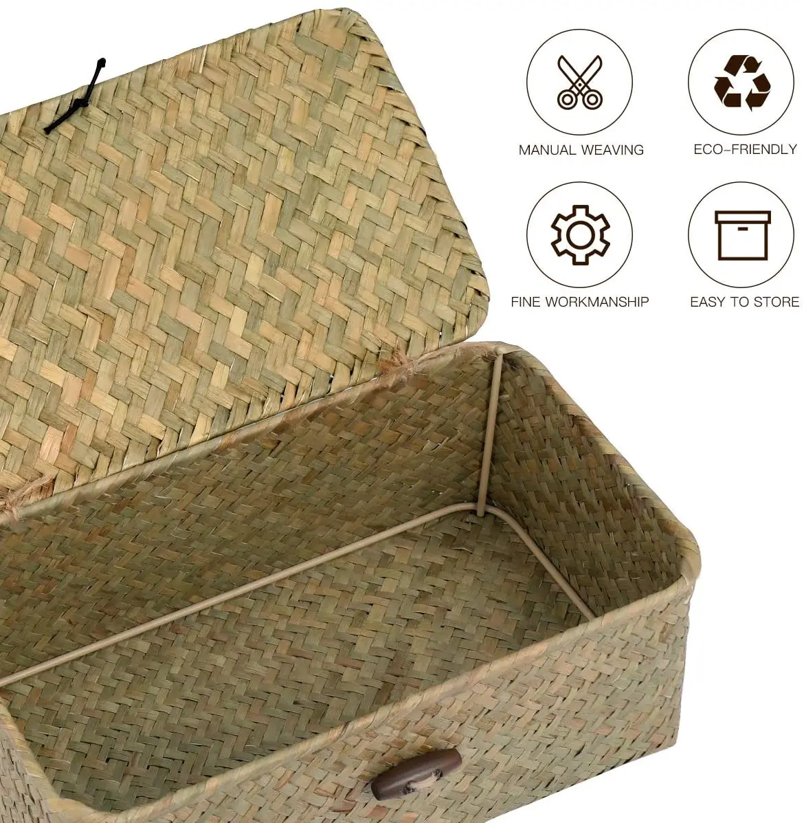 Rattan Storage Box Makeup Organizer Multipurpose Container with Lid Natural sea grass baskets for home