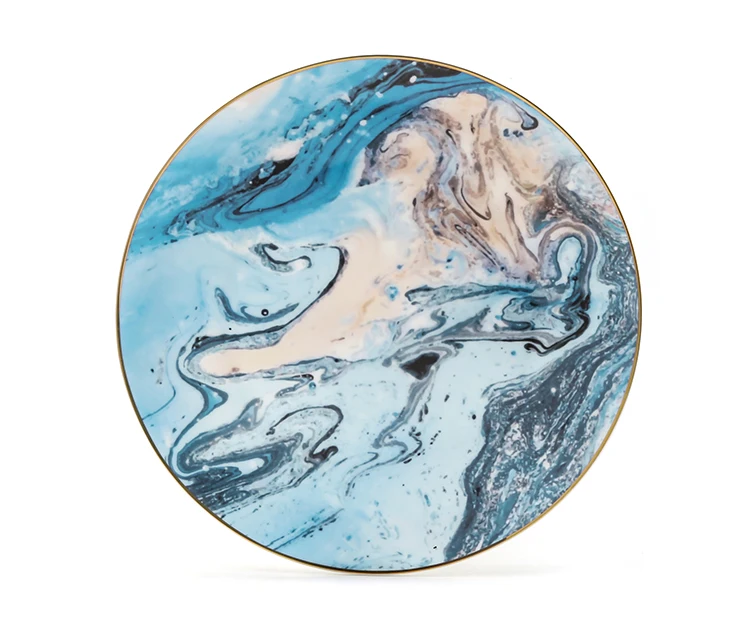 Wholesale Luxury Abstract Sea Water Design Ceramic Dinner Tableware Bone China Dinnerware Sets For Wedding Porcelain Plates