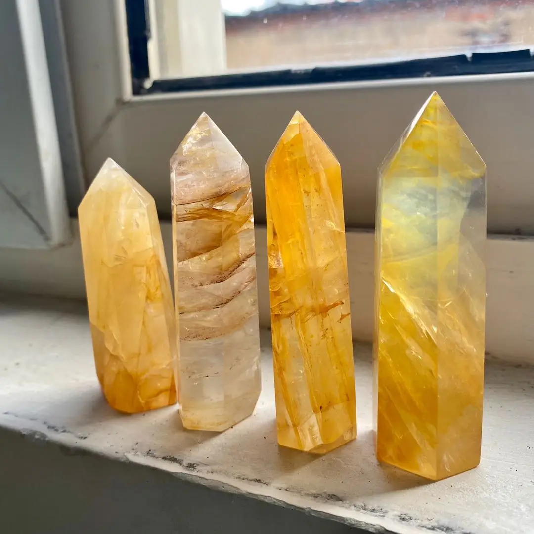 Оптовая продажа лечебные камни натуральный золотистый кубик-палочка резная башня Хрустальный ремесленный