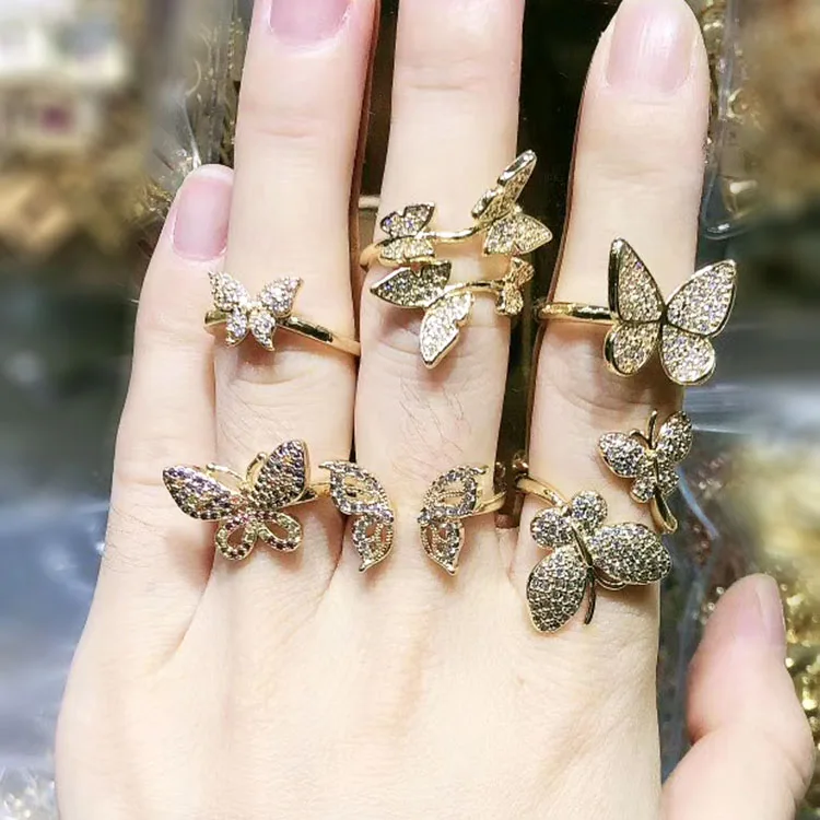 RM1117 Dainty CZ Micro Pave Butterfly Rings for Women