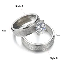 2025 Hot Sale Charm Simulated Diamond Ring Gold-plated Stainless Steel  Frosted Wedding Rings Couple Set