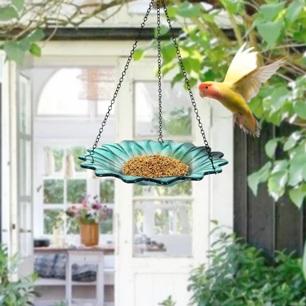 Small Glass Flower Tray Metal  Hanging Bird Feeder