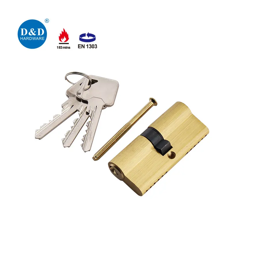 EN 1303 Solid Brass 6 Pins Standard PVD Stain Finish Double Cylinder Lock for Building Door