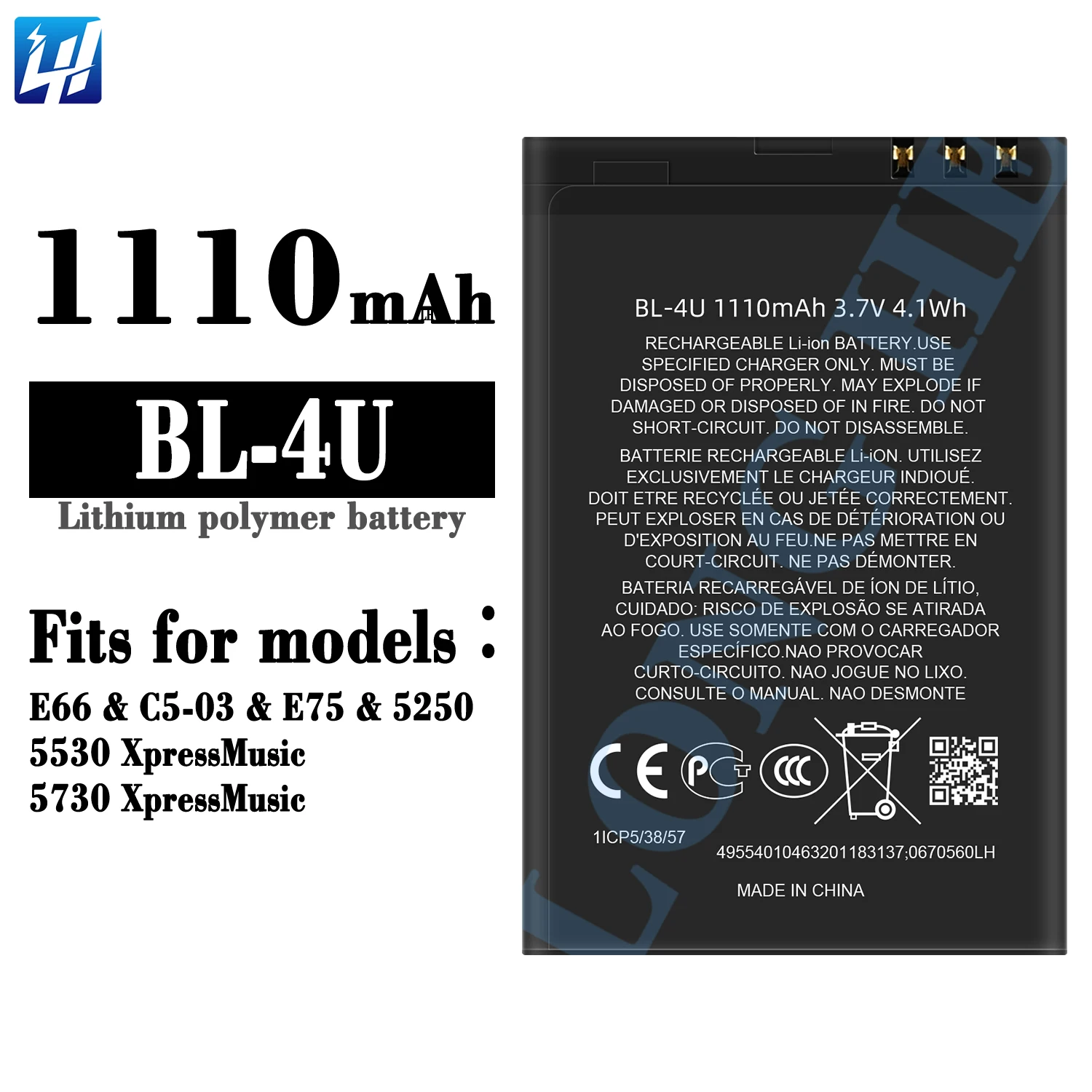 Batteria BL-4U Agli Ioni Di Litio 1200 MAh – Compatibile Con Nokia 301, 500, 515, 5250, 5530, 6600, C5, E75, Asha 210 (Polimeri Di Litio, 3,7V)