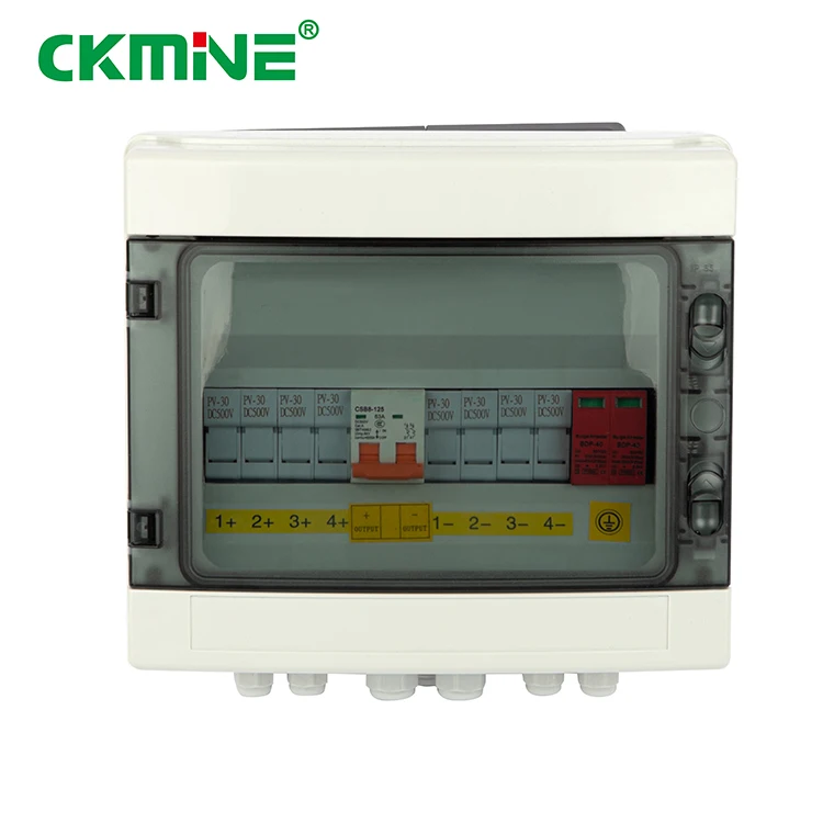 CKMINE Solar PV Combiner Box 4 String 4 Input 1 Output IP65 Waterproof DC 15A 63A 1000VDC Array Panel Safety Controller