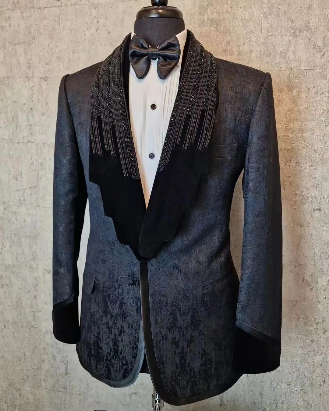 Tailor Made Rhinestone Shining Wedding Black/blue Suit for Men Formal Groom  Luxury Prom Tuxedo Best Man Wedding Party Tuxedo