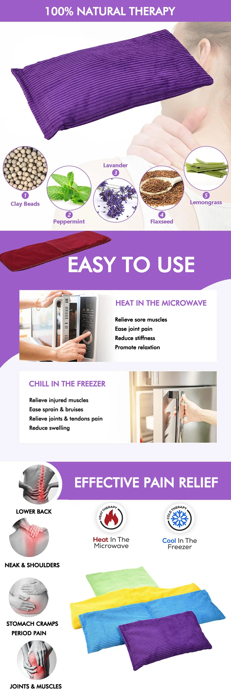 factory wholesale customized printed microwave heating pad heat pillow with microwavable clay beads wheat heat pack