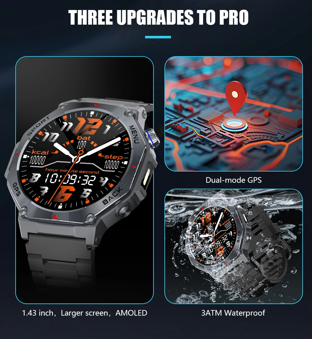 Chinese factory supplier supply  2025 V20 Relojes Smart Watch Flashlight 1.43inch Amoled Screen 30m Waterproof Barometer Bt Call Outdoor Sports Gps Smartwatch - Buy 2025 Relojes Smart Watch Smart Watch For Men Gps Smartwatch With Flashlight