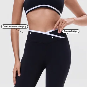 High Waist Yoga Pants Nylon Spandex Elastic Yoga Leggings Contrast V Waist Legging Gym Tights Plus Size Flare Leggings for Woman