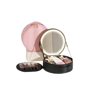 Custom with LED Light Mirror Large Capacity Travel Portable Cosmetic Storage Bag Desktop Makeup Storage Box