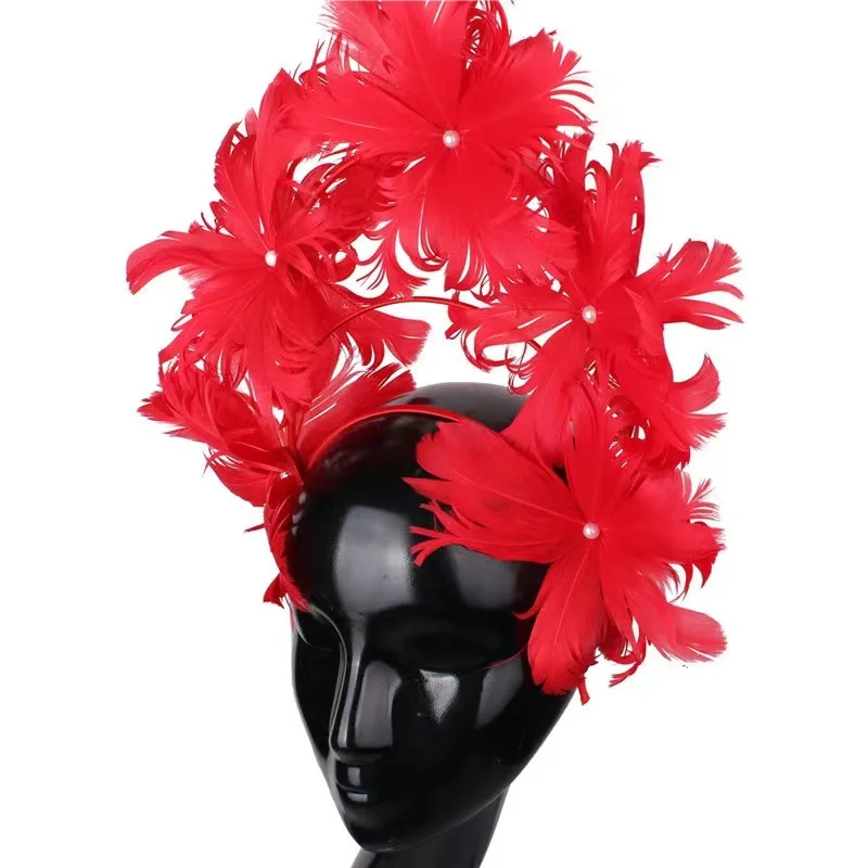 Vintage Women Feather Pearl Fascinator Kentuchy Derby Hat  display picture 2
