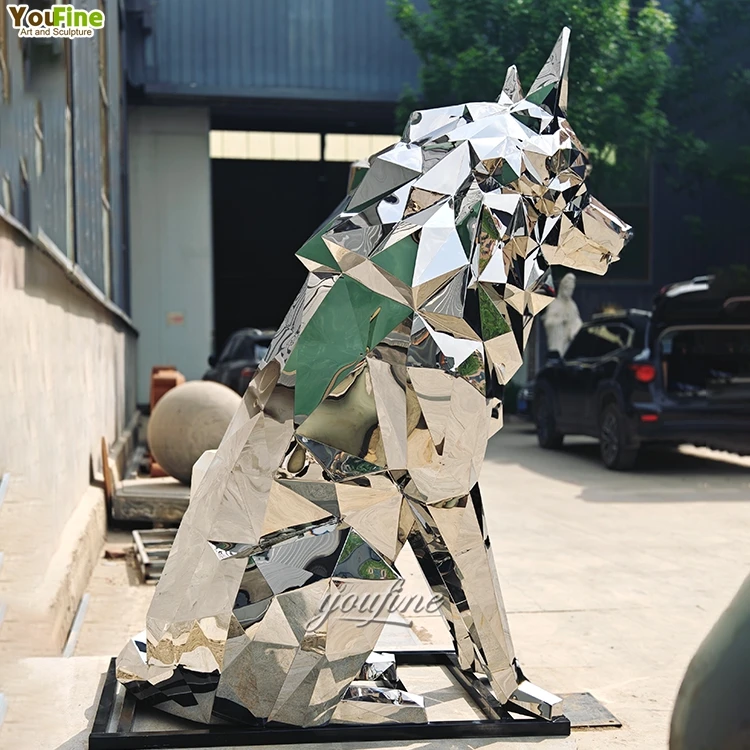 Large Size Abstract Animal Metal Sculpture Art Stainless Steel Wolf