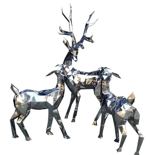 Stainless Steel 304 Mirrored Deer Sculpture Hollowed Out Sika Deer Outdoor Square Park Lawn Ornaments