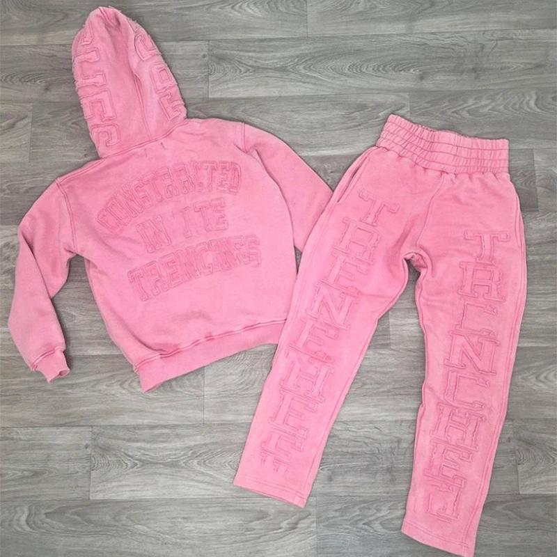 Custom Applique Embroidered Patches Jogging Sweatsuits Unisex Track