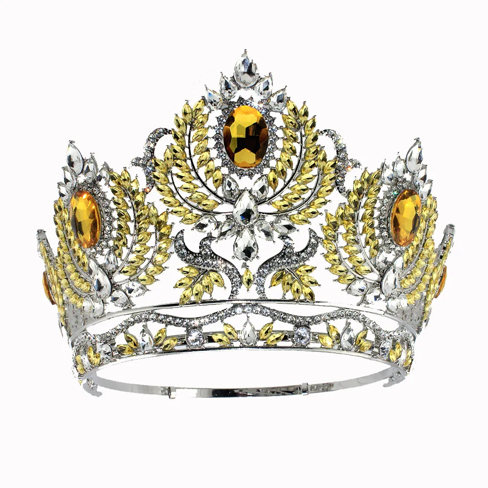 Baroque Blue Yellow Red Crystal Crown - Miss World Beauty