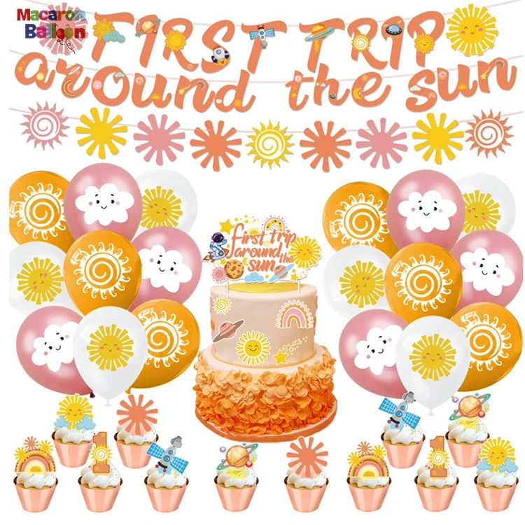Wholesale First Trip Around The Sun Birthday Decorations Sunshine Birthday Decorations 1st Birthday Banner Cake Topper Balloon Kit A3047 From m.alibaba.com