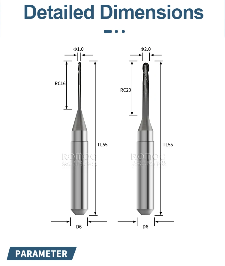 thumbnail image 2 of VHF DLC Zirconia Milling Burs For Dental Labs – Set Of 3 Sizes (New Open Box) 2 of 4