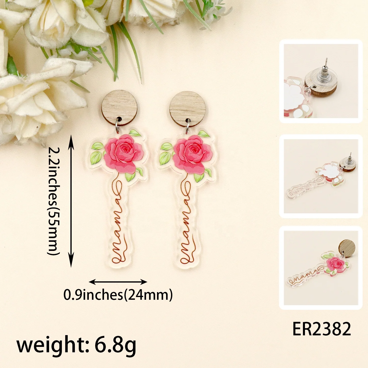 Customized HYLER2382 Acrylic Rose Drop Earrings Women Cute Wedding Anniversary Engagement Party Jewelry Mother's Day Gift manufacture