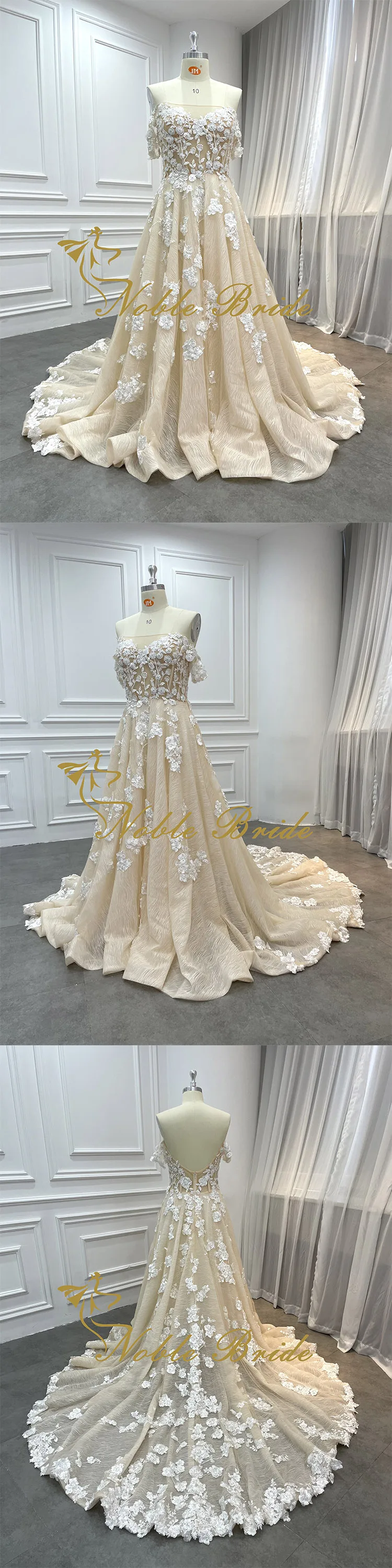 Custom 2023 Luxury Champagne Color Bridal Gowns Vestido De Novia Off ...