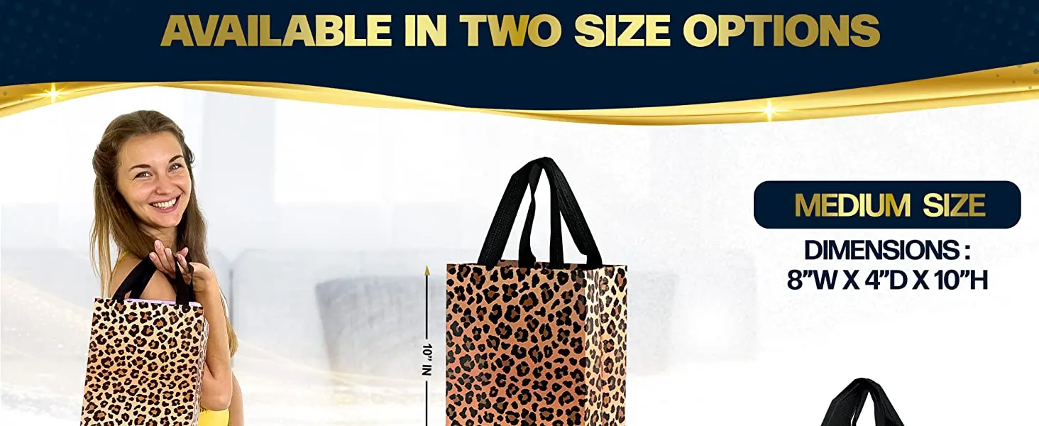 Leopard Print Reusable Tote Large Gift Bags With Handles In Bulk For