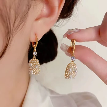 High-End Fashion Square Pearl Drop Earrings Elegant Socialite Ear Buckle With Exquisite Personality