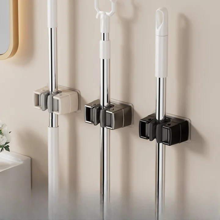 Hot Selling New Silicone Wall Mounted Modern Bathroom Storage Artifact Broom Hanger Strong Single Mop Hook for Tools Adjustable