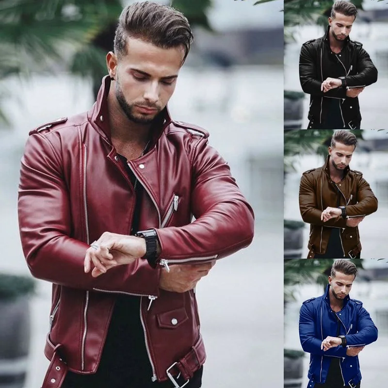 Stylish PU Leather Bomber Jacket for Men – Oversize Lapel Winter Leather Outerwear with Pockets