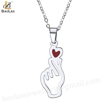 BAOLAN JEWELRLove Necklace, Stainless Steel Personalised Finger Heart Kpop BTS Charm Love Yourself Pendant High Quality Polished