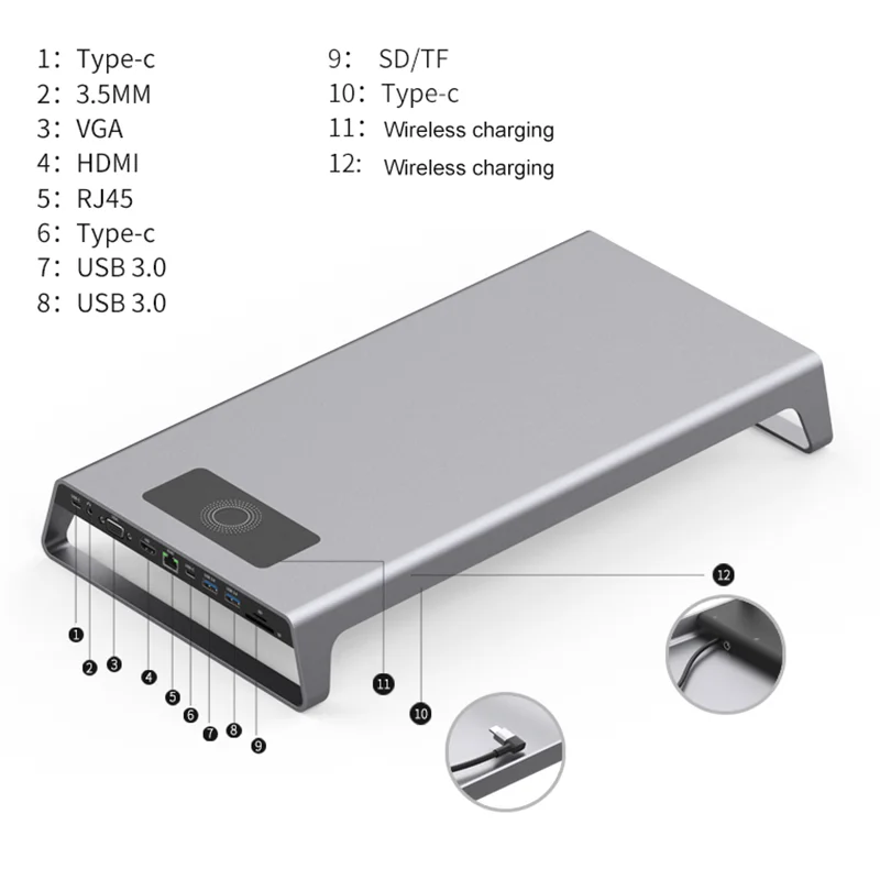 Made in China  USB C Docking Station With Wireless Charging Function