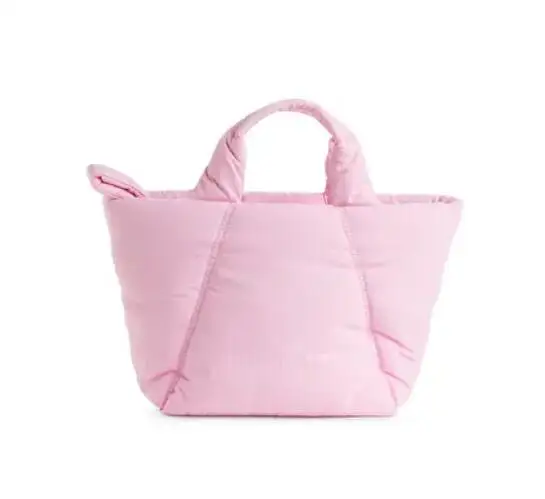 Women Cotton Padded Shoulder Bag Puffer Tote Bag Ladies Girls Trendy Bag ( Pink)