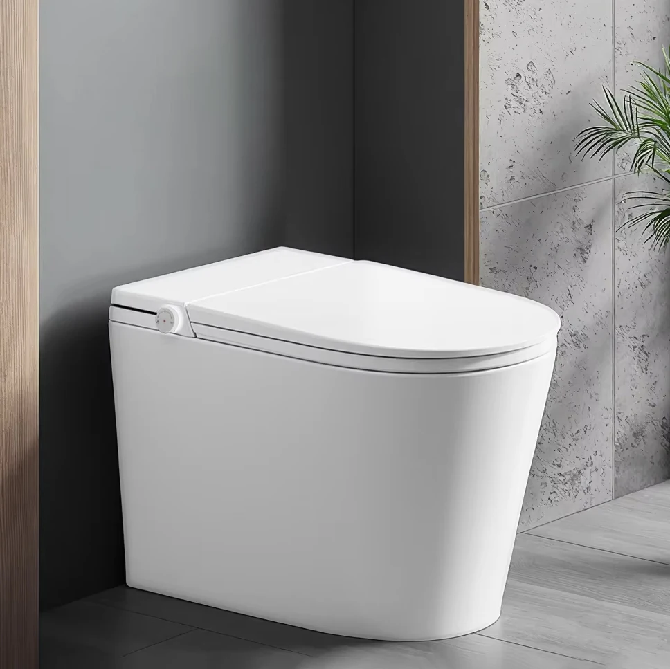 Nový styl domácího koupelnového prostoru: automatická splachovací inteligentní toaleta s bidetem, podlahově montované hygienické keramické zařízení pro koupelnu, chytrá toaleta