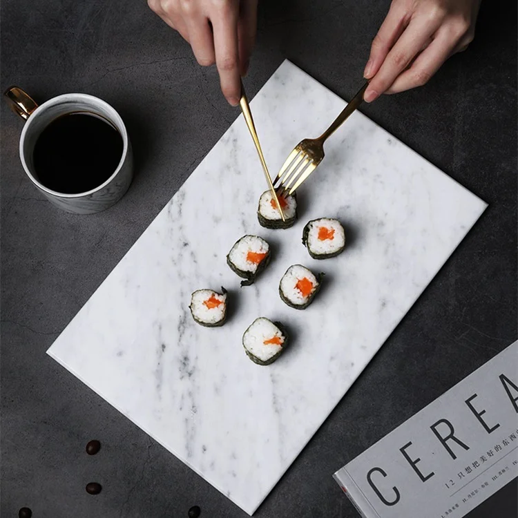 SH STONE Wholesale Natural Stone Serving Platter Plate Tray Custom Design Handcraft White Marble Decor Cheese Cutting Chop Board