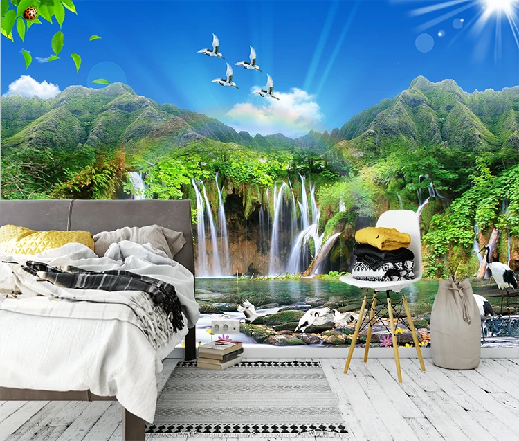 Custom Photo Wallpapers Forest Sticker Home Decoration Waterfall Lake  Beautiful Scenery Wallpaper Murals - Buy Beautiful Scenery Wallpaper  Murals,Self Adhesive Pvc Wallpapers,Peel And Sticker Wallpaper Product on  