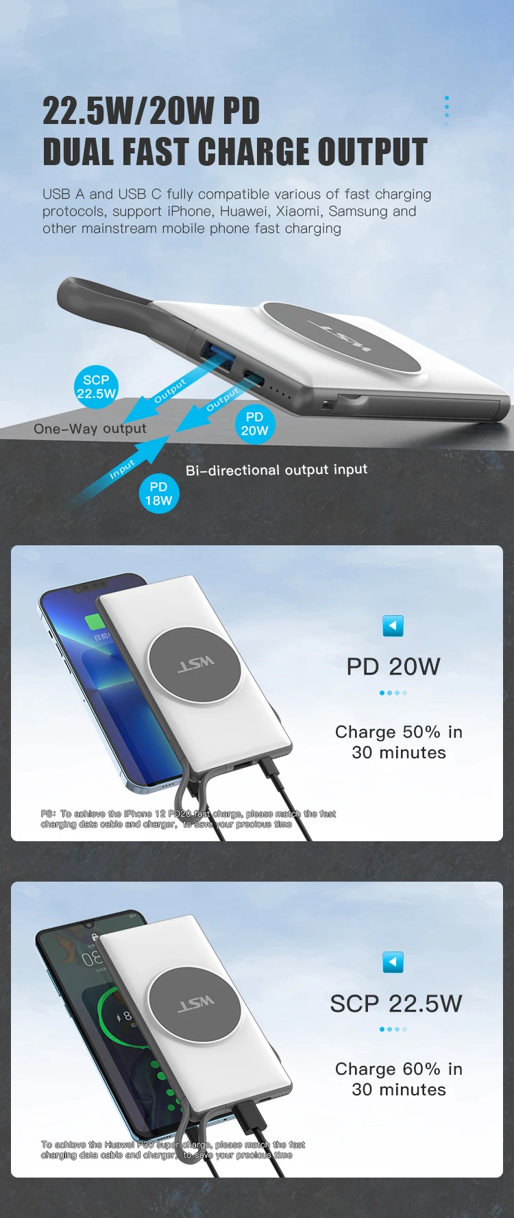 WST New Trending 10000mah Sharing Magnetic Wireless Charging Power Bank Station Portable Charger for Business and Home