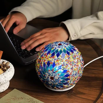 China Wholesale New Low-priced Turkish Mosaic Lamp Rotating Glass Mediterranean Lamp Baroque Style Lamp