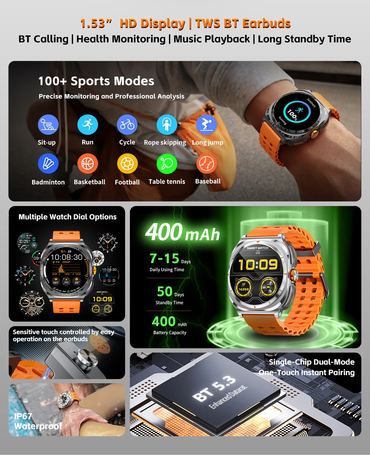 Chinese factory supplier supply  2025 2 In 1 Gt98 Smartwatch 1.53inch Amoled Screen Heart Rate Bt Call Music Player Men Sport Smart Watch With Wireless Earbuds - Buy Gt98 Smart Watch smart Watch With Wireless Earbuds amoled Smart Watch